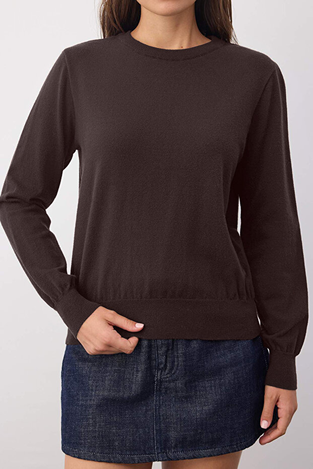 Wardrobe Essentials Kahverengi Premium İplik/Özel İplikli Basic Triko Kazak | TWOAW26KZ00095 - 3