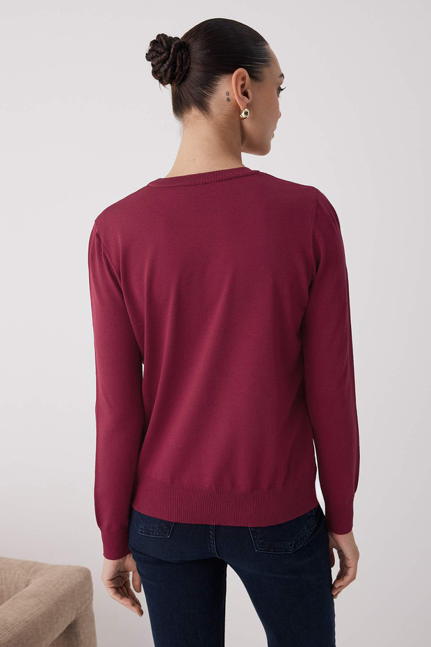 Wardrobe Essentials Bordo Merserize Görünümlü İnce Basic Triko Kazak | TWOAW26KZ00081 - 4