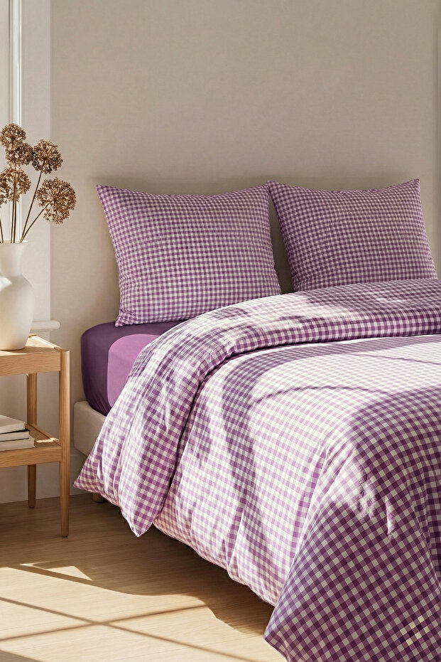 Çift Kişilik Pötikare Desenli Lastikli Çarşaflı Nevresim Takımı 200x220cm TPHSS25CKN00003 - 1