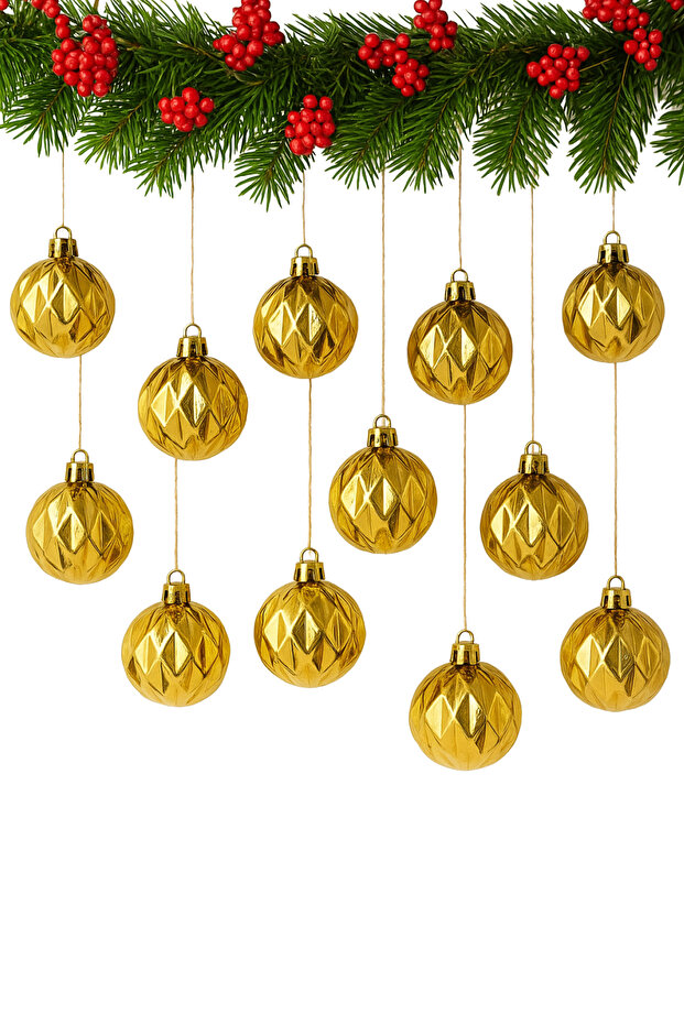 5 cm 12-piece cute ball gold baklava patterned shiny christmas ornament