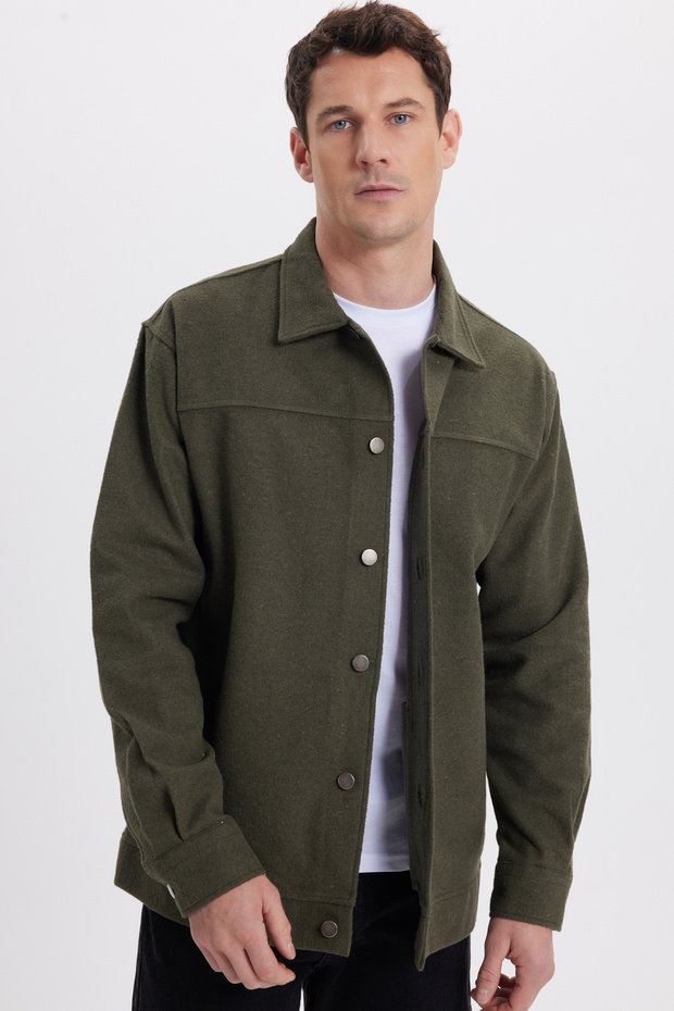 Men's Relax Fit Comfortable Cut Side Flota Pocket Lumberjack Khaki Jacket Coat Shirt - 6