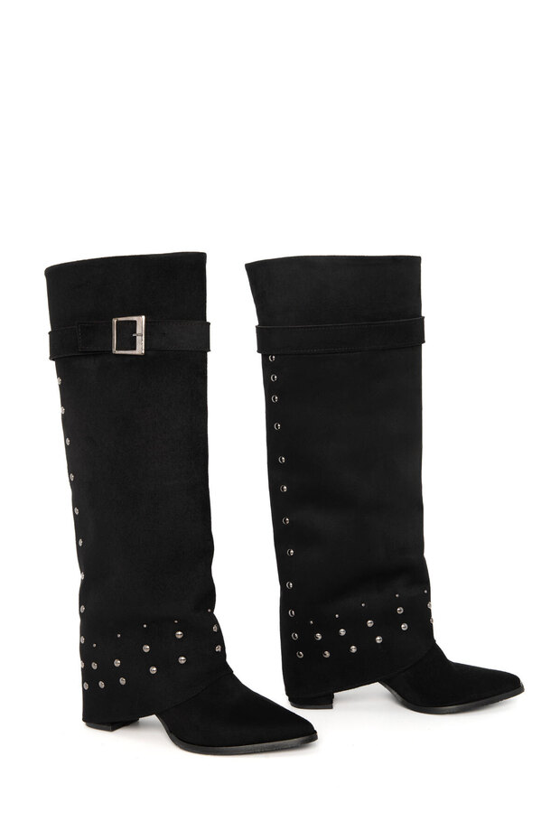 Siyah Süet Kadın Bot & Bootie 21217 - 2