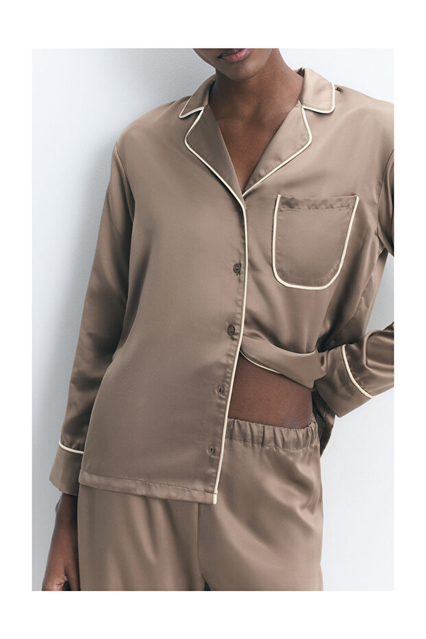 PIŻAMA DAMSKA SATYNOWA KOSZULA M/L SPODNIE L - 3