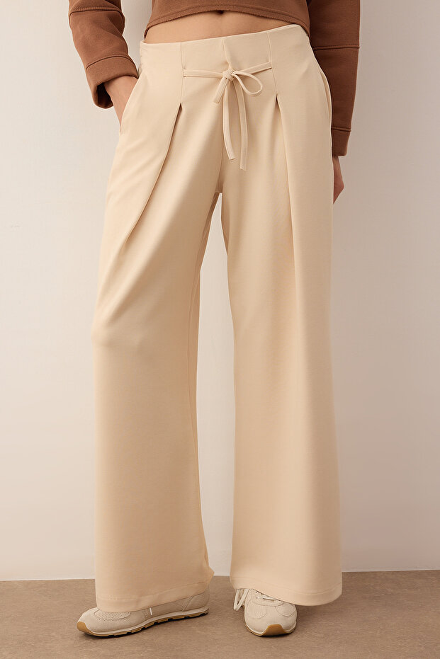 Taş Wide Leg Yumuşak Kumaşlı Pilili Esnek Örme Pantolon TWOAW26PL00138 - 4