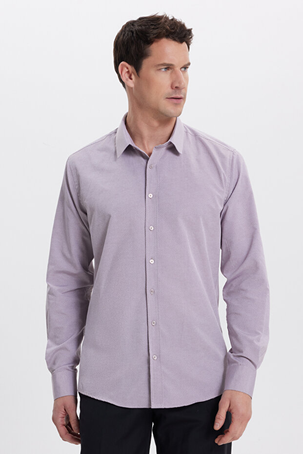 Modern Slim Fit Long Sleeve Cotton Easy-Iron Dobby Dusty Rose Men's Shirt