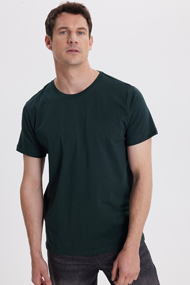 Men's Slim Fit Slim Fit Cotton Soft Texture Stretch Fabric Stretch Fabric Basic Dark Green Crew Neck T-Shirt