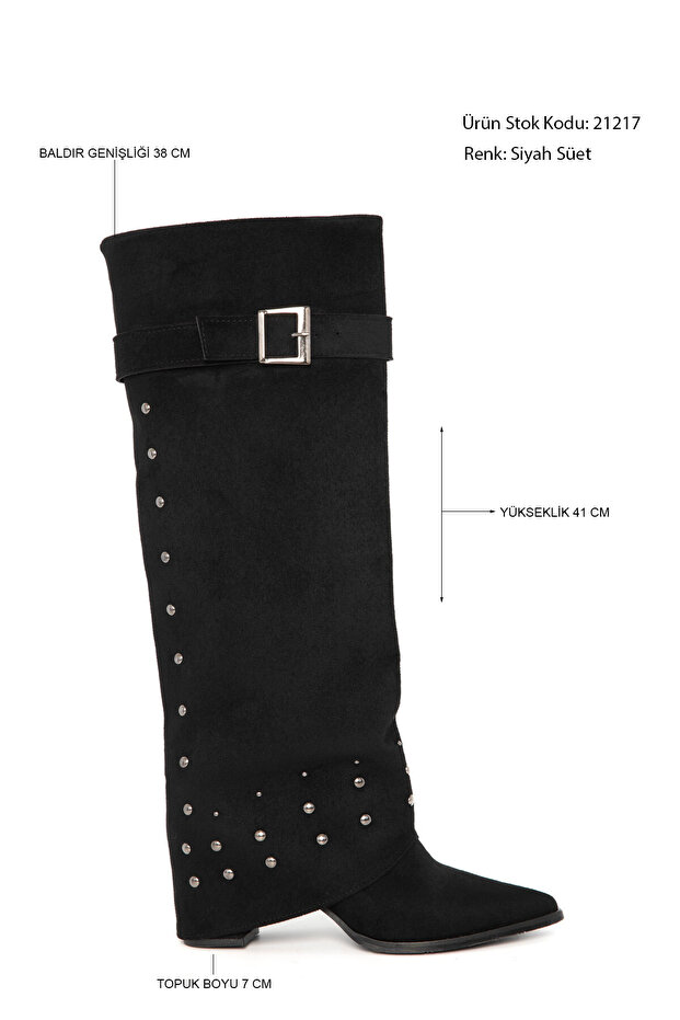 Siyah Süet Kadın Bot & Bootie 21217 - 4