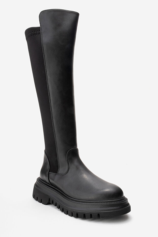 SHADOW Черни дамски ботуши с еластични детайли - 6