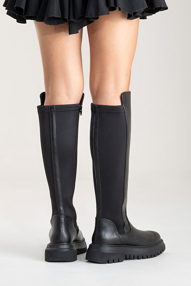 SHADOW Черни дамски ботуши с еластични детайли - 4