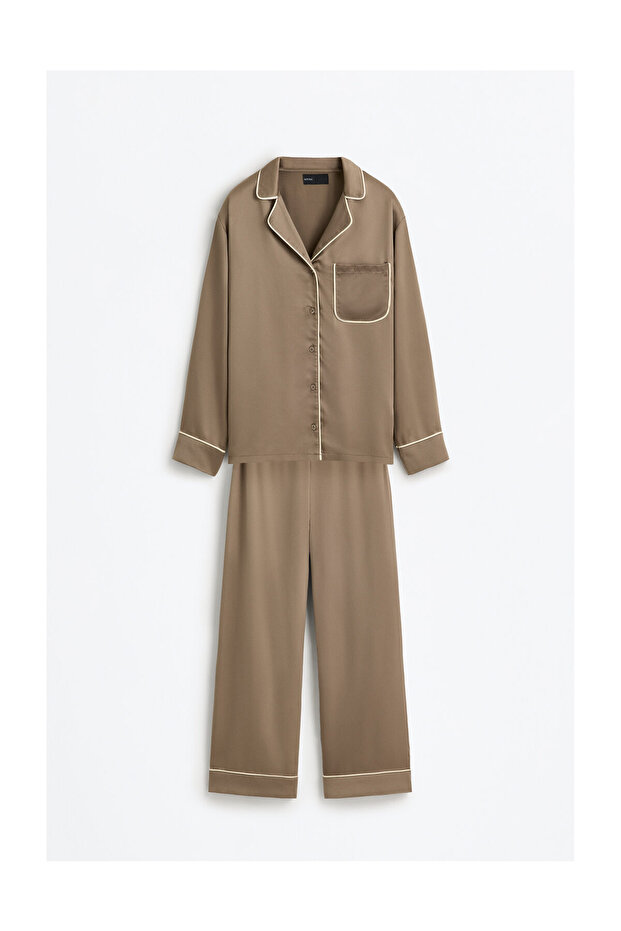 PIŻAMA DAMSKA SATYNOWA KOSZULA M/L SPODNIE L - 12