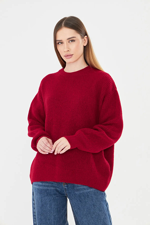 Oversize Soft Textured Comfortable Fit Women's Sweater - Crew Neck & Loose Fit
