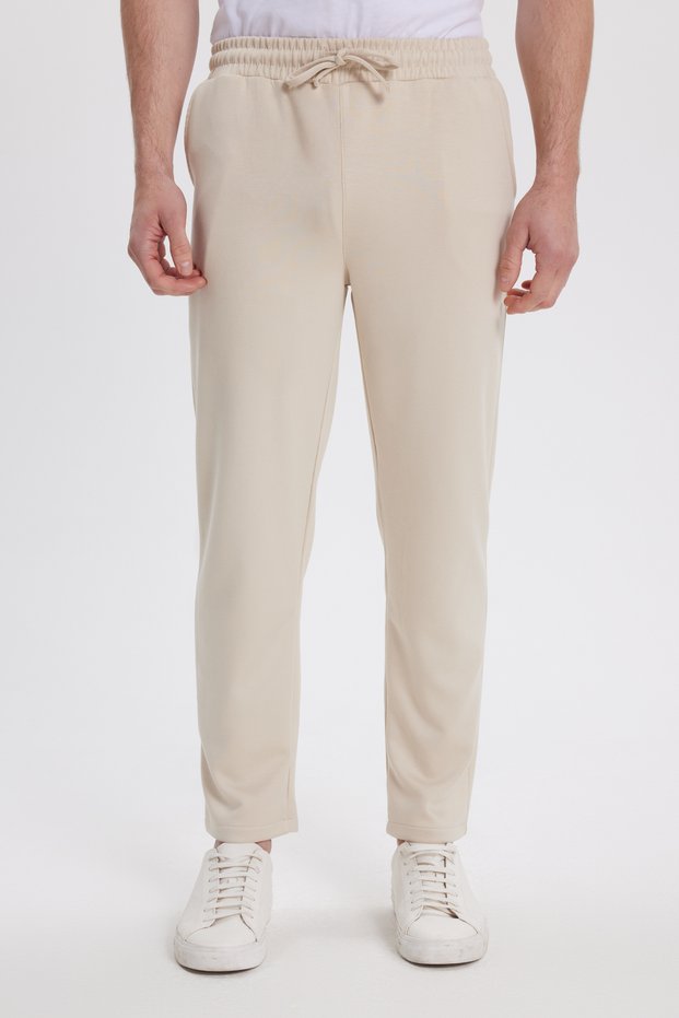 Men's Slim Fit slim fit lace up waist 3 pockets wide leg bone sweatpants
