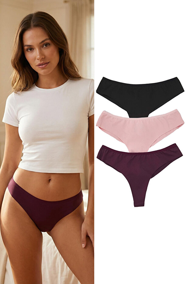 Pembe-Çok Renkli 3'lü Micro Tanga Külot THMAW26KU00042 - 1