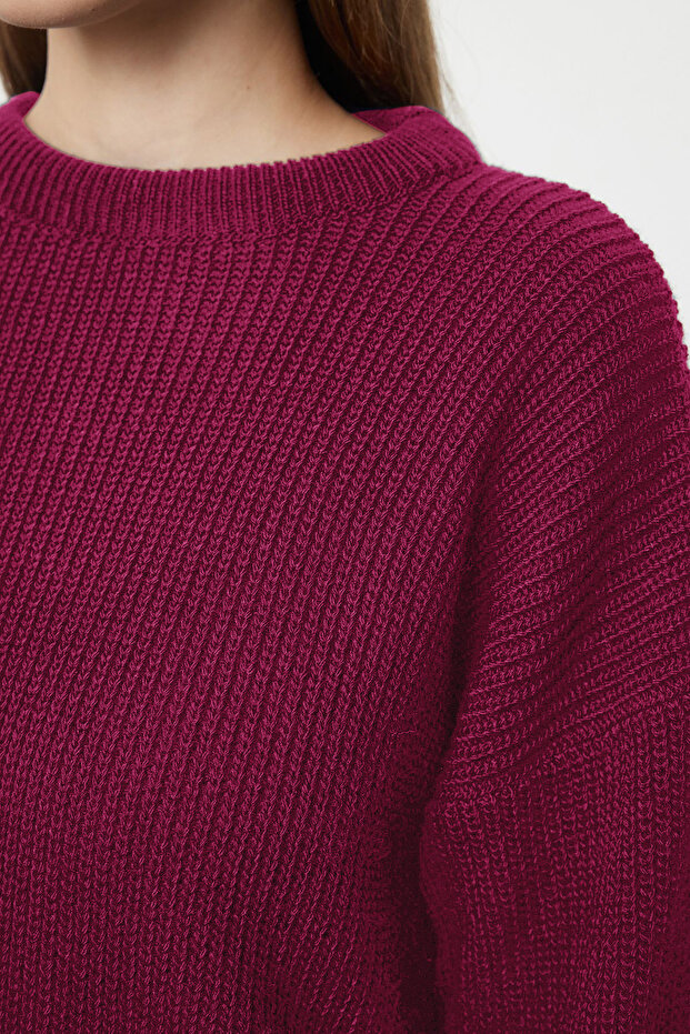 Bordo Geniş Kalıp Fitilli Yumuşak Dokulu Triko Kazak TWOAW25KZ00342 - 4