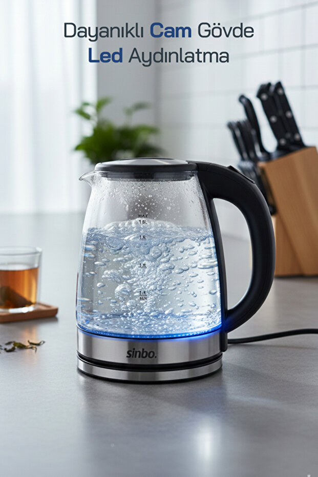 Sk-8033 Glass Blue Led Illuminated Wireless Water Heater Kettle