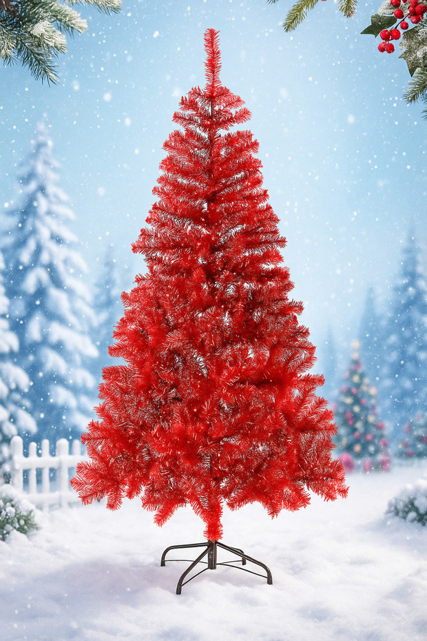 Premium Luxury Series 180 cm Silvery Red Christmas Pine Tree - 5