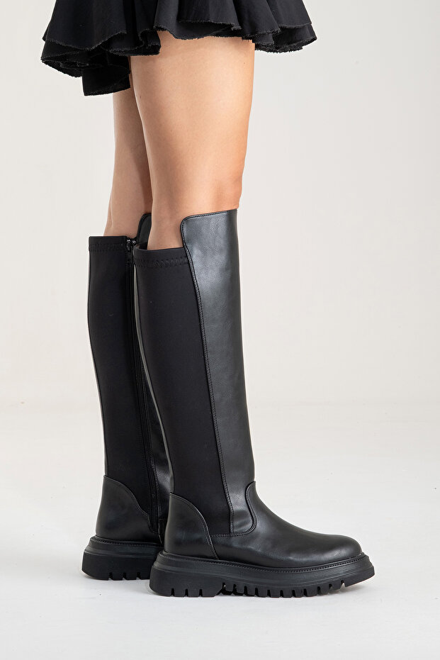 SHADOW Черни дамски ботуши с еластични детайли - 3