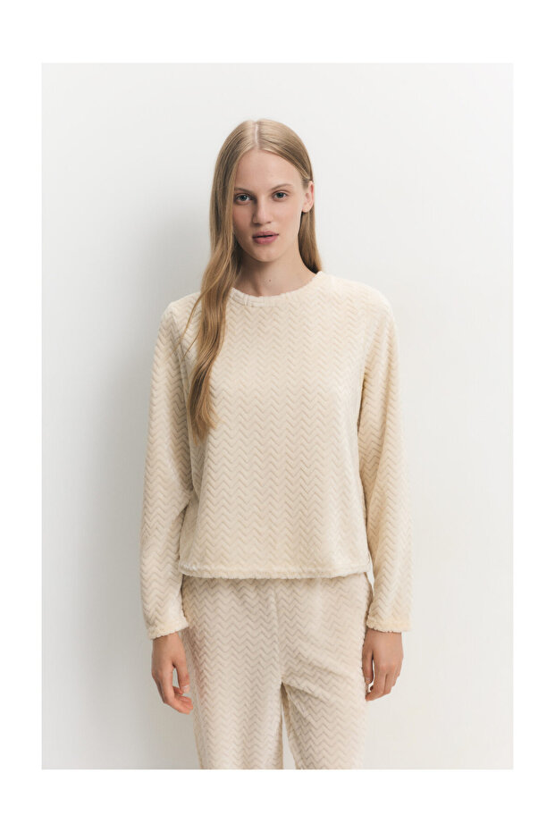 Női puha, halszálka mintás, bolyhos pizsama szett - 11