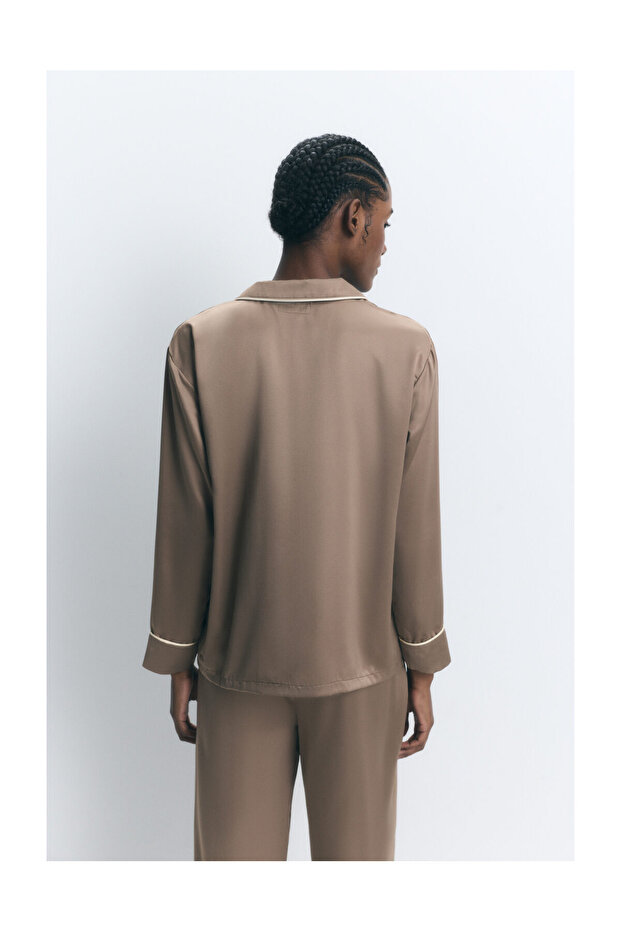 PIŻAMA DAMSKA SATYNOWA KOSZULA M/L SPODNIE L - 4