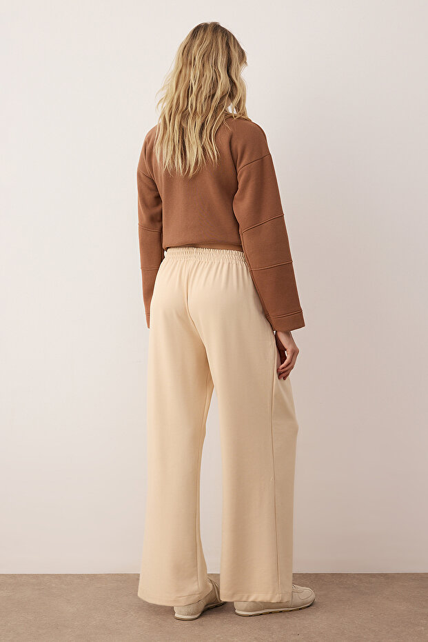 Taş Wide Leg Yumuşak Kumaşlı Pilili Esnek Örme Pantolon TWOAW26PL00138 - 3