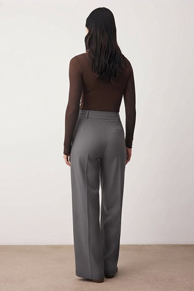 Gri Kalın Tuşeli/Kışlık Wideleg Geniş Paça Dokuma Pantolon TWOAW26PL00160 - 4