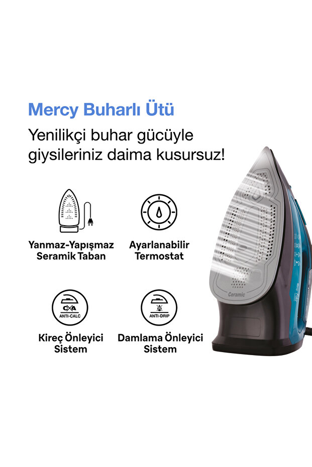 Mercy Seramik Taban Buharlı Ütü Mavi - 2
