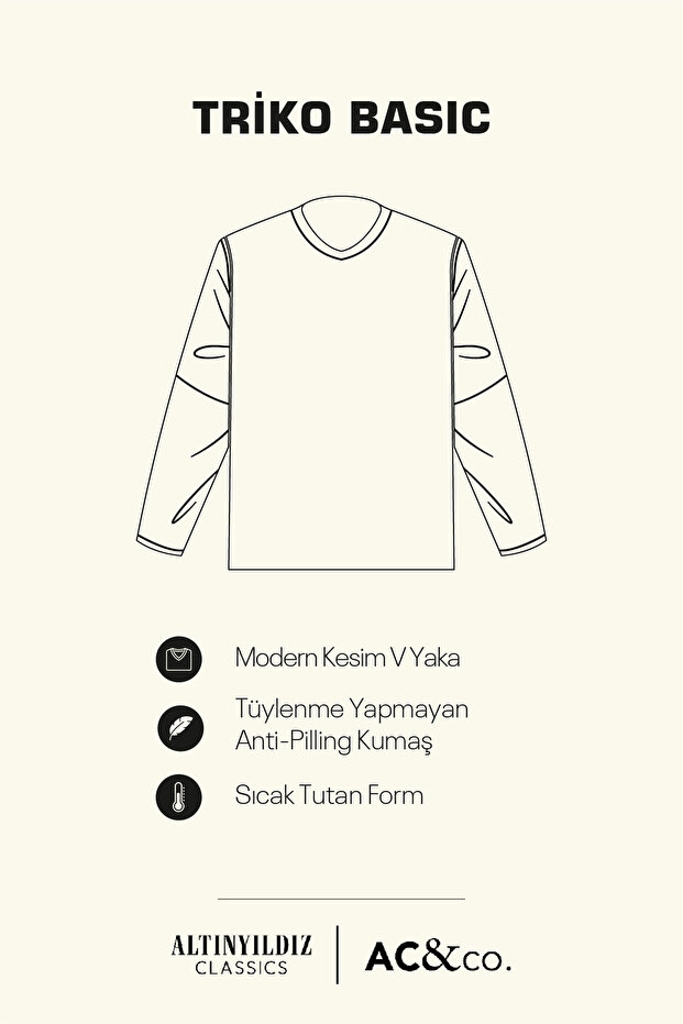 Erkek Bej Tüylenme Yapmayan Anti-pilling Standart Fit Normal Kesim V Yaka Triko Kazak - 3