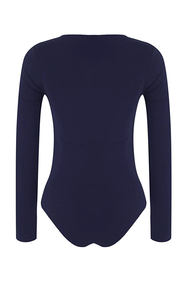 Lacivert Düz Asimetrik Yaka Uzun Örme Sandy Body TPRAW26BD00023 - 6