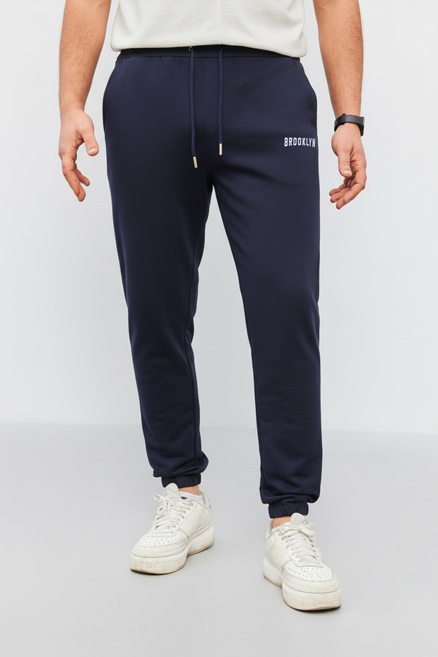 Lacivert Regular Fit Baskılı Biyeli Lastik Paça Eşofman Altı TMNSS22EA0121 - 3
