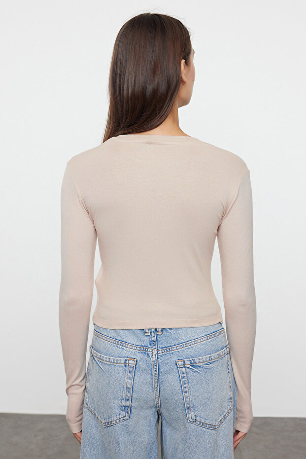 Taş Viskon Bisiklet Yaka Crop Esnek Örme Bluz TWOAW24BZ00116 - 5