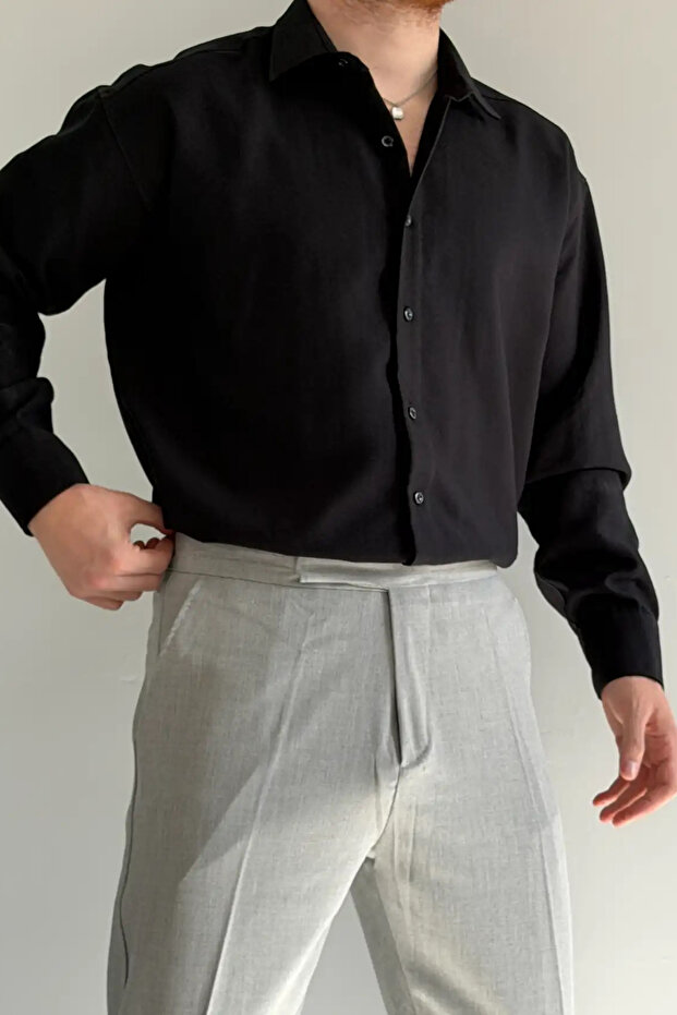 Siyah Regular Fit Mevsimlik Erkek Gömlek TMNSS26GO00005 - 1