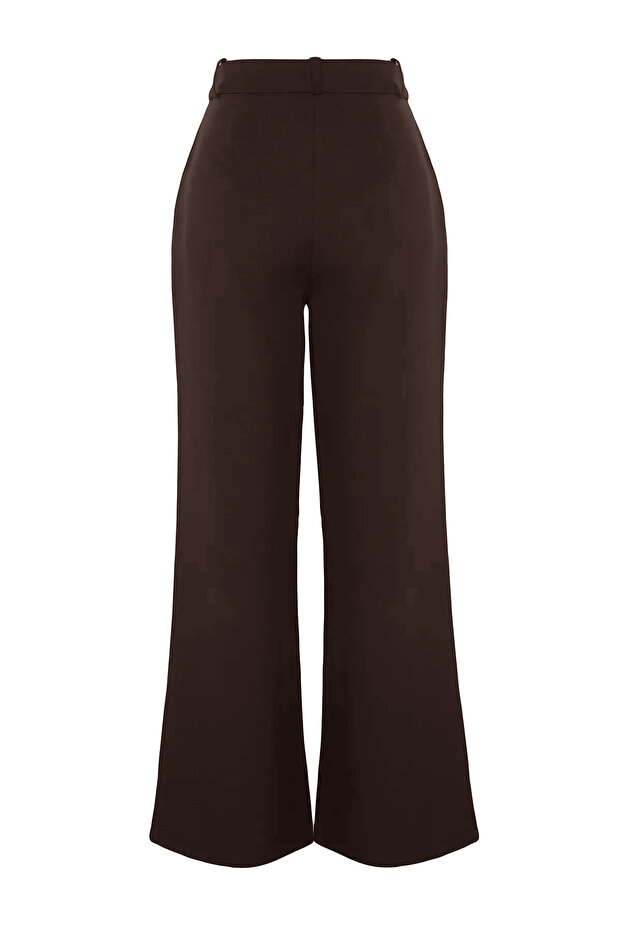 Koyu Kahverengi Kemer Detaylı Wide Leg/Geniş Paça Dokuma Pantolon TWOAW24PL00341 - 8