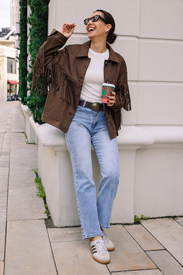 Açık Mavi Yüksek Bel Rahat Straight Düz Kesim Boru Paça Jeans TWOAW26JE00063 - 1