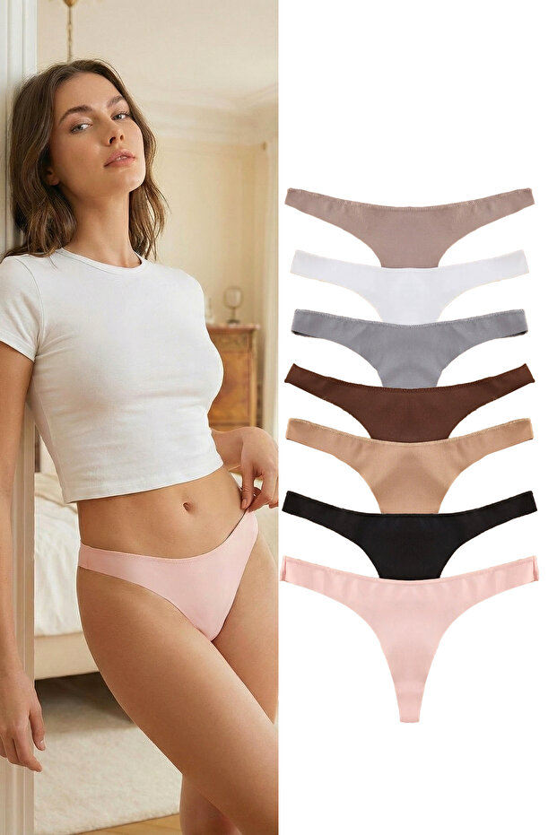 Siyah-Çok Renkli 7'li Paket Dikişsiz/İz Yapmaz Lazer Kesim Micro Tanga Örme Külot THMSS25KU00036 - 1