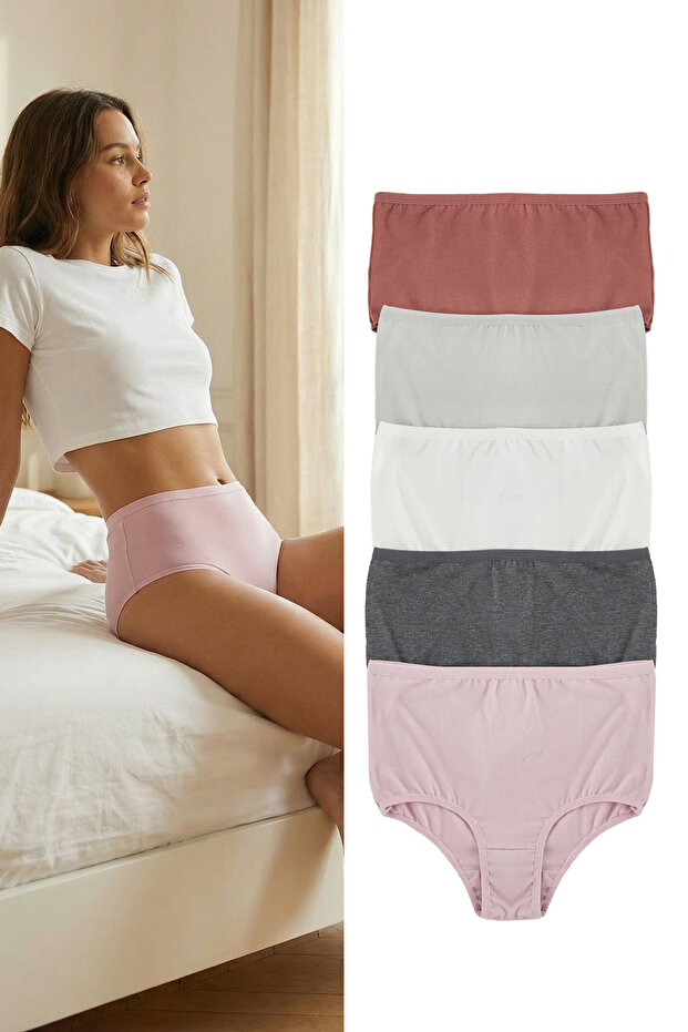 Gri-Çok Renkli 5'li Paket Pamuklu Yüksek Bel Hipster Örme Külot THMSS25KU00030 - 1