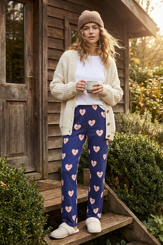 Lacivert %100 Pamuklu Kalpli Örme Pijama Altı THMAW24PJ00003 - 1