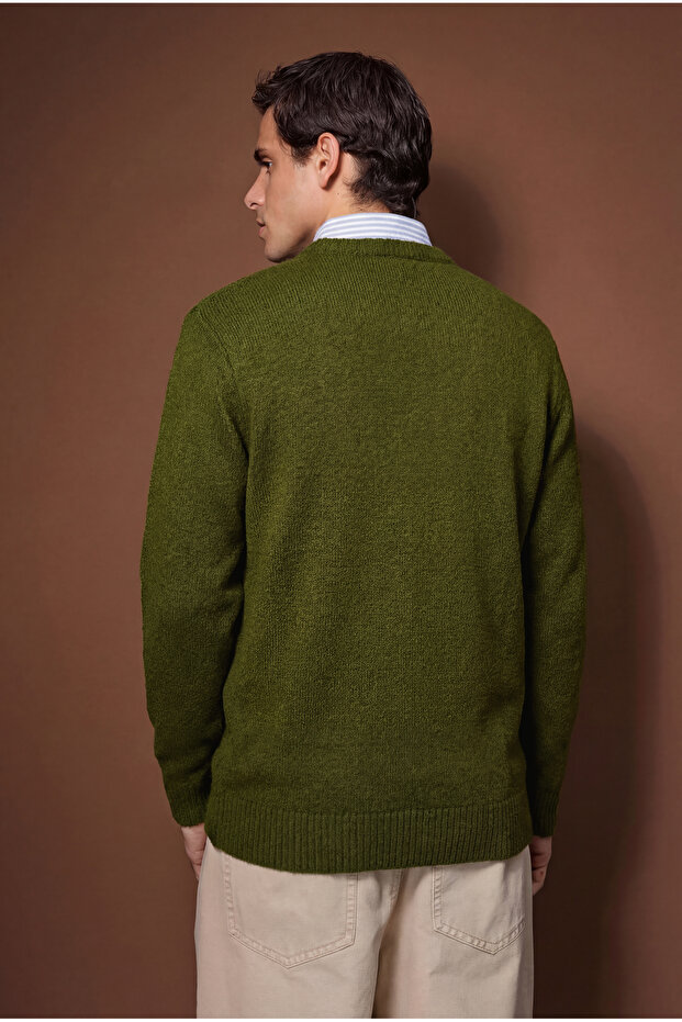 Haki Oversize/Geniş Kesim Bisiklet Yaka Kazak TMNAW26KZ00012 - 4