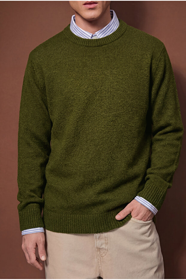 Haki Oversize/Geniş Kesim Bisiklet Yaka Kazak TMNAW26KZ00012 - 3