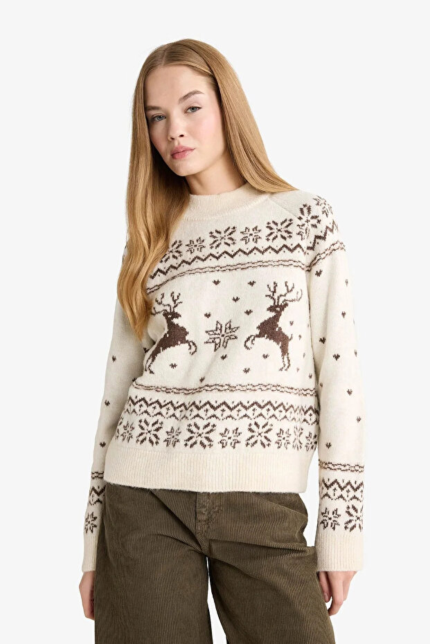 New Year Themed Regular Fit Crew Neck Knitwear Sweater F6482Ax25Cw - 4