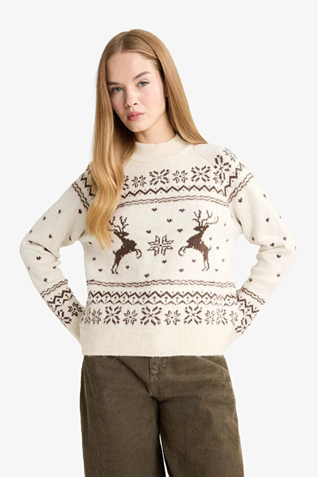 New Year Themed Regular Fit Crew Neck Knitwear Sweater F6482Ax25Cw - 3