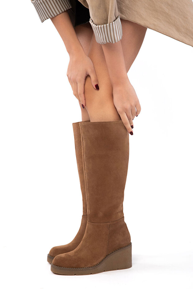 Camel Suede Genuine Leather Women's Boots 21230