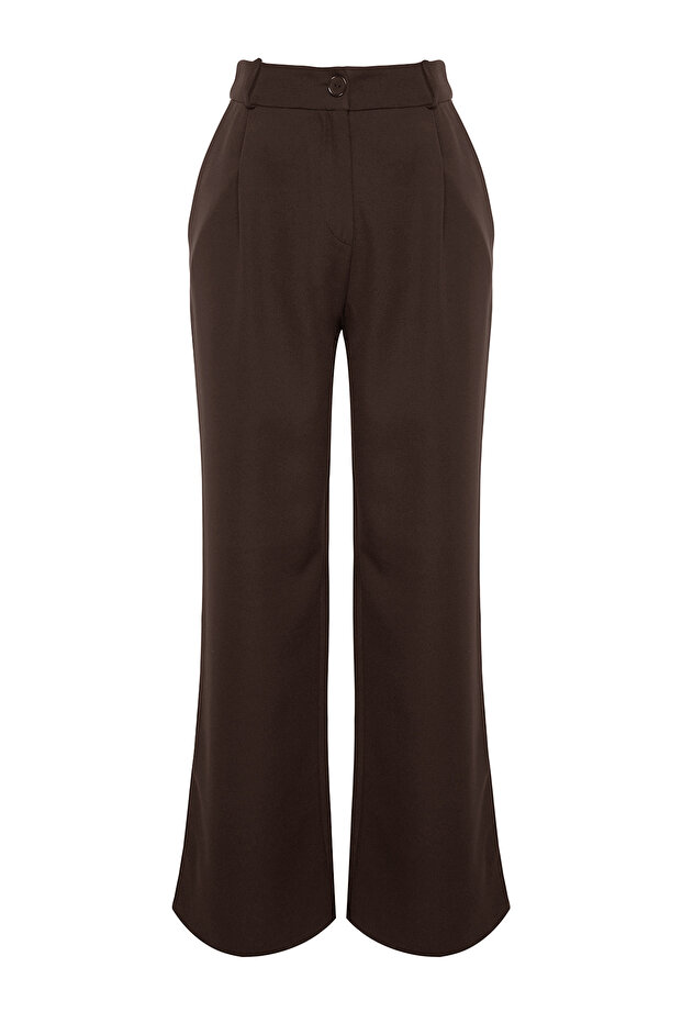 Koyu Kahverengi Kemer Detaylı Wide Leg/Geniş Paça Dokuma Pantolon TWOAW24PL00341 - 6