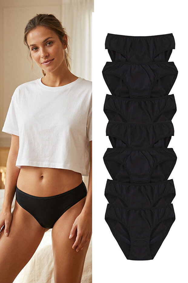 Siyah 7'li Paket Pamuklu Klasik Örme Külot THMSS25KU00029 - 1