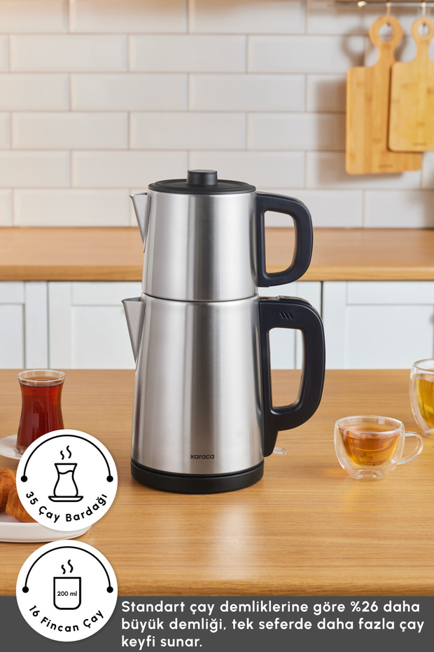 TeaBig XL 35 Çay Bardağı Kapasiteli 2 in 1 Çelik Çay Makinesi ve Su Isıtıcı Inox - 4