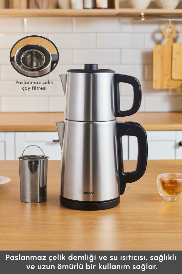 TeaBig XL 35 Çay Bardağı Kapasiteli 2 in 1 Çelik Çay Makinesi ve Su Isıtıcı Inox - 6