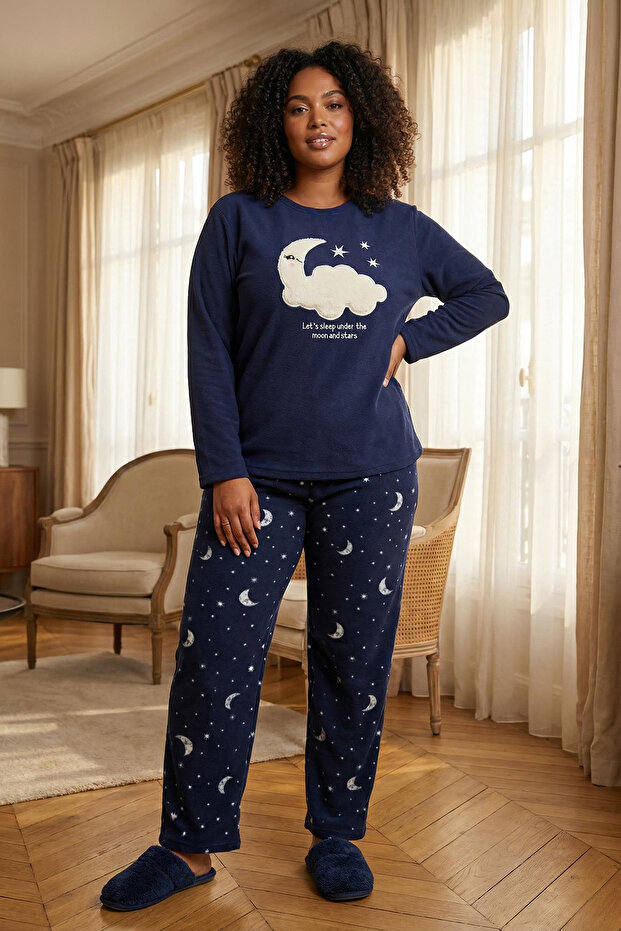 Lacivert Galaksi Desenli Polar Örme Pijama Takımı TBBAW25AI00019 - 1