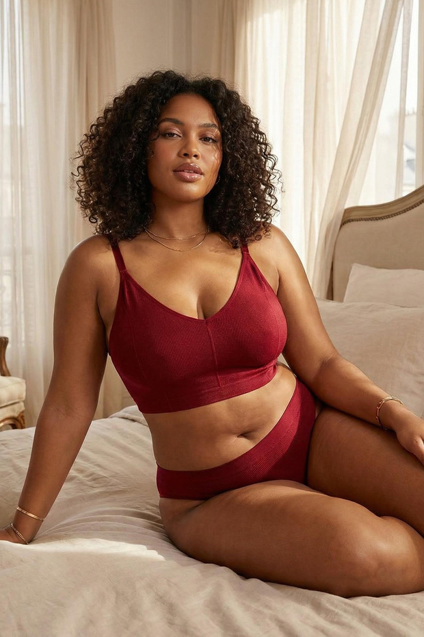 Bordo Askılı Seamless/Dikişsiz Balensiz Kapsız Esnek Bralette Örme Büyük Beden Sütyen TBBSS23CW00001 - 1
