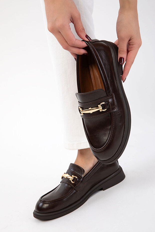 Brown Women's Loafer Shoes 21243