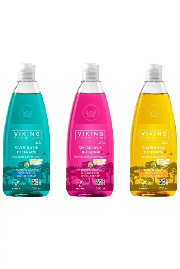 Viking Premium Bulaşık Deterjanı Orman Meyveleri&fesleğen-limon&nergis-bergamot 750 Ml 3 Adet