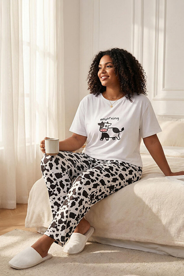 Ekru Animal Desenli Örme Pijama Takımı TBBAW26AI00031 - 2